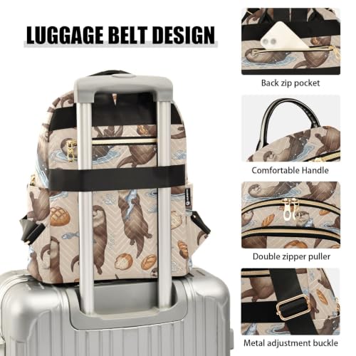Sac à dos Poisson Pain Loutre matelassé beige à multiples fermetures