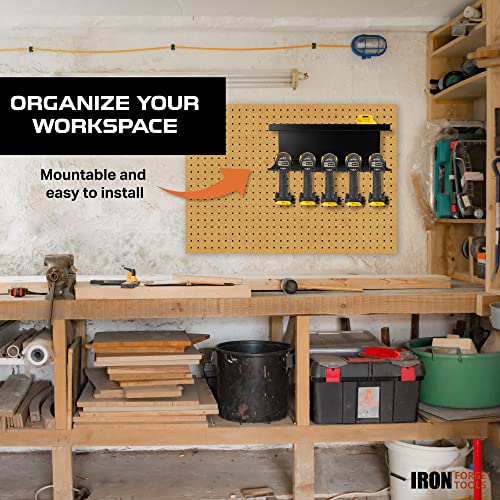 Image of Iron Forge Tools Power Tool Organizer for Shop & Garage, Heavy Duty Wall Mounted Rack With Storage & 5 Drill Storage Slots - For Workshop Organization
