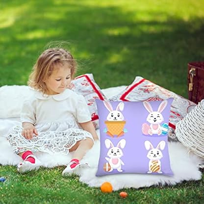 Generisch 4er Set Ostern Kissenbezug 45x45cm,Ostern KissenbezüGe Leinen Dekokissen Cases Home Kissenbezug FrüHling 40x40 Stuhlhussen Ostern Wohnzimmer Garten Zuhause Dekoration 4pc – Bild 5