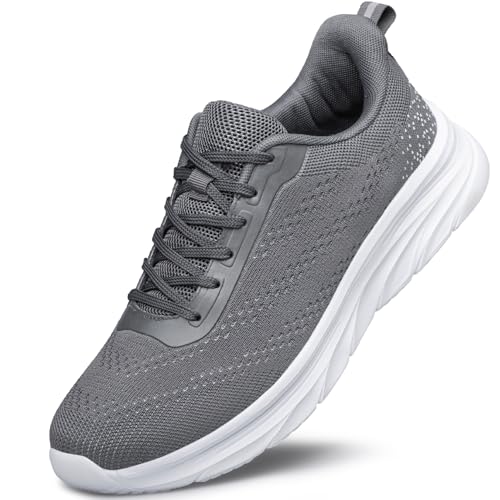 Raoendis Men's Slip-On Walking Shoes - Non-Slip, Lightweight, Breathable Sneakers for Running, Tennis, Workout - Comfortable Fashion Footwear in Grey, Size 10.5