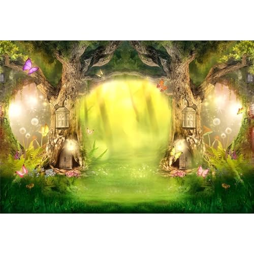 SDOTPMT 12x8ft Spring Enchanted Forest Backdrop Fairy Tale Forest Wonderland Fantasy Forest Jungle Green Plant Magic Photography Background for Newborn Party Decor Baby Shower Supplies - Image 4