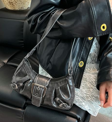 Women's Y2k Purse Top Handle Shoulder Bag Buckle Punk Hobo Clutch Small Purses Trendy2