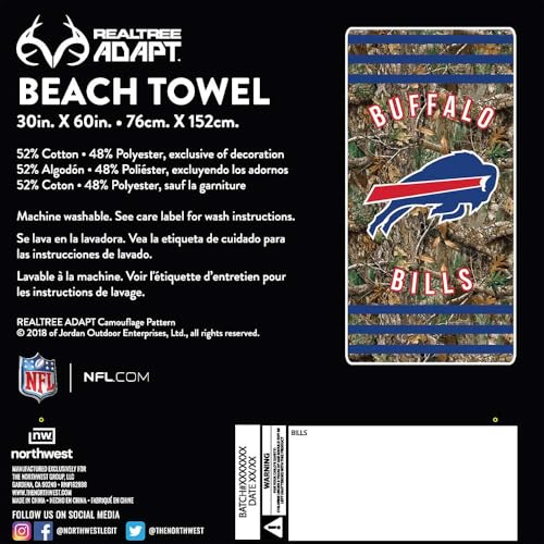 Image of Northwest NFL Buffalo Bills Unisex-Adult Beach Towel, 30 inch x 60 inch, Realtree Camo Stripes