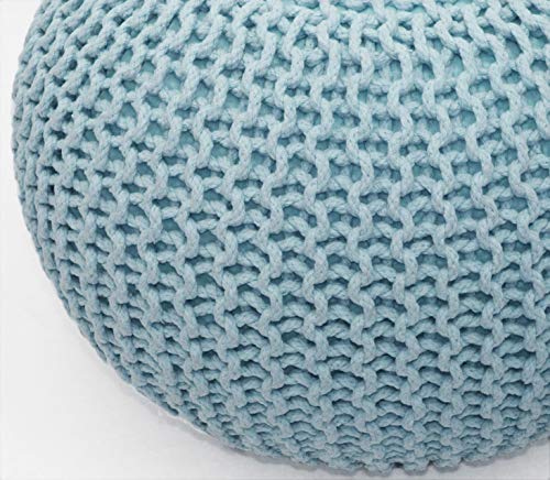 Cotton Craft Round Pouf Ottoman - Hand Knitted Cotton Braid Cord Cable Dori Floor Pouf - Footrest Accent Furniture Chair Seat Bean Bag - Living Room Bedroom Kids Room Nursery Dorm -20 X 14- Light Blue #TOP2