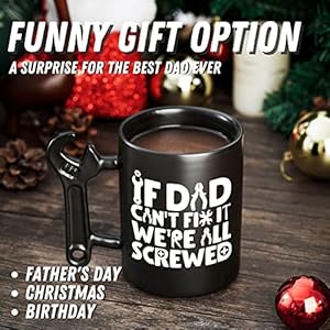 Onebttl Dad Gifts Coffee Mug with Wrench Spanner Handle, Gifts for Dad from Daughter and Son, 13.5oz Funny Ceramic Mug for Father on Birthday, Father's Day, Christmas - Dad Can Fix Onebttl Dad Gifts Coffee Mug with Wrench Spanner Handle Gifts for Dad from Daughter and Son 135oz Funny Ceramic Mug for Father on Birthday Fathers Day Christmas Dad Can Fix