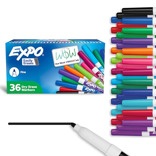 EXPO Fine-Tip Low-Odor Ink Dry Erase Markers Assorted Vibrant Colors Pack of 36 Markers for Classrooms Offices & Homes