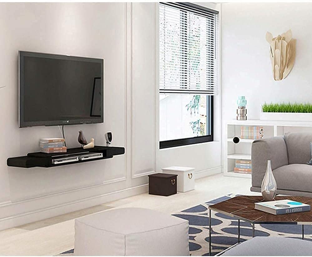Mobile TV da parete, 110 cm, mensola sospesa per soggiorno, supporto TV con supporto per lettore DVD/Blu-Ray satellitare e decoder via cavo Sto Solut