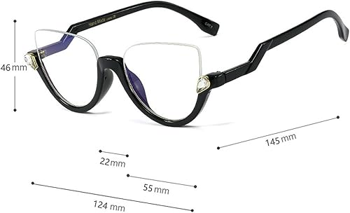 Vista 21 de Gafas de lectura con diamantes de imitación retro estilo punk transparente medio marco ojo de gato brillante diamantes de imitación 2 piezas 2