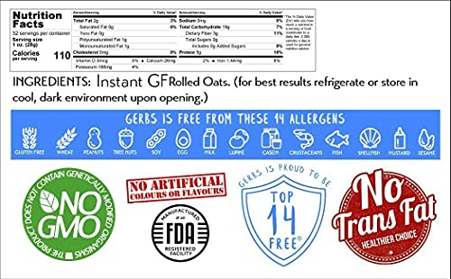 Gerbs Apple Cinnamon Instant Oatmeal Bundle, 4 Total Pounds (Instant Oats & Diced Apple Cinnamon Cubes) Top 14 Food Allergen Free, Non Gmo, Kosher, Made In Rhode Island #TOP7