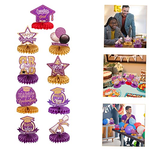 INOOMP 9pcs Graduation Honeycomb Ornament Gold Decor Paper Decorations Preschool Graduation Cap Grad