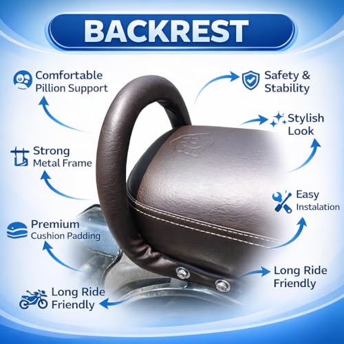 Image of PU Leather Cushioned Back Rest Seat Handle with Cushion Compatible for Bullet Classic, Standard, Electra 350 /350 Models