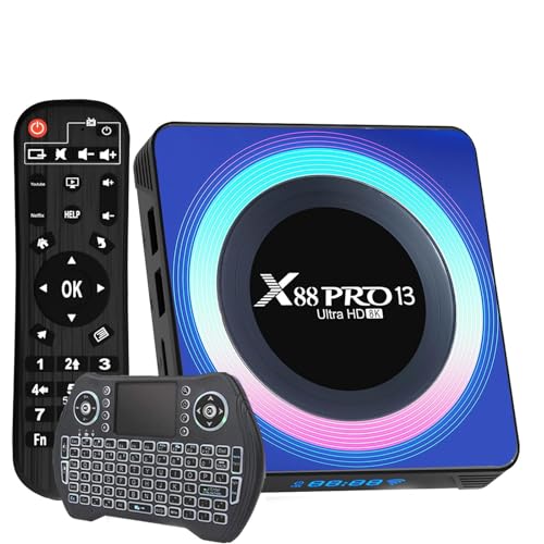 Android TV Box,2025 Smart TV Box Android 13.0 with 4GB RAM 32GB ROM Quad-Core 64bit CPU Support 4K 8K HD 3D Video WiFi6 5GHz/2.4GHz Dual WiFi Android Boxes with Mini Wireless Keyboard