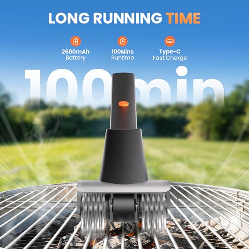 Rechargeable Electric BBQ Grill Brush, 2600mAh Battery, 2-Speed Power, LED Light, 100 Mins Long Runtime, 304 Stainless Steel Heat Resistant Grill Cleaner for Outdoor Camping & Grilling — view 4