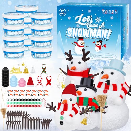 12 Pack Christmas Craft DIY Snowman Kit for Kids Build a Snowman Kit Indoor Decorations Creative Kids Air Dry Modeling Clay Xmas Activities Snowman Making Kit Toys for Holiday Favor Supplies