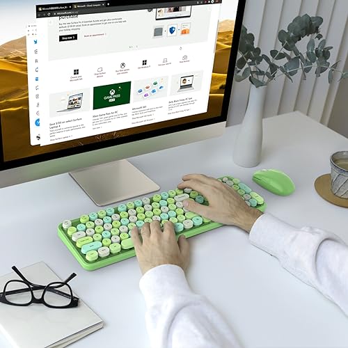 Image of KNOWSQT Wireless Keyboard and Mouse Combo, Green 104 Keys Full-Sized 2.4 GHz Round Keycap Colorful Keyboards, USB Receiver Plug and Play, for Windows, Mac, PC, Laptop, Desktop