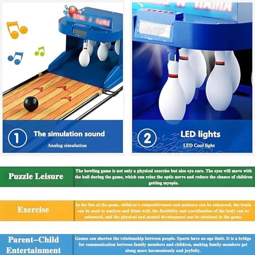 Electronic Bowling Machine, Indoor Bowling Game Console with LED Scoreboard, Automatic Reset 3.5m Bowling Alley Sports Set, Fun Family Entertainment Game