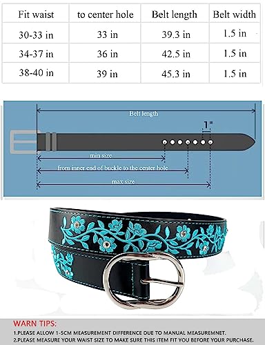 Topacc Turquoise Belts For Women Embroidered Bohemian Flower Cowgirl Fashion Leather Belt For Jeans Pants Casual Girls #TOP3