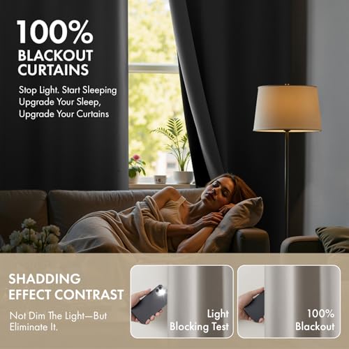 Image of MIULEE Stone 100% Blackout Curtains for Bedroom 40x63 Inch Long | 2 Thick Layers Thermal Insulated Window Curtains with Black Liner, Noise Reducing Grommet, Drapes for Living Room, 2 Panels