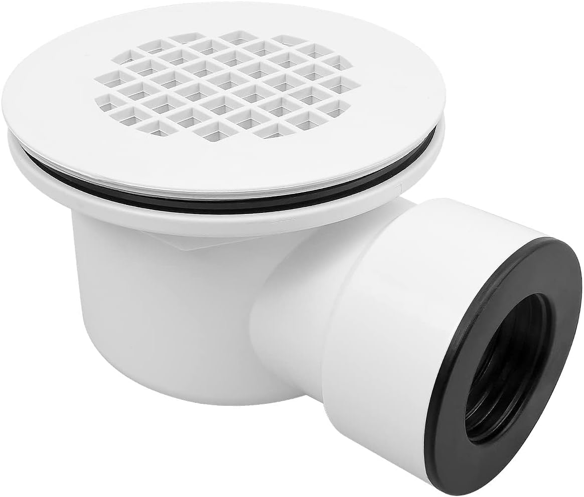 1.5 inch Low Profile Shower Drain Base with Perforated Strainer, Side Outlet Shower Drain PVC