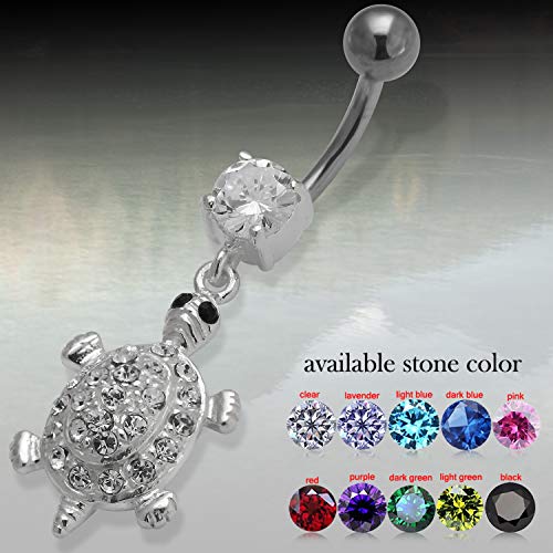 Dark Blue Gemstone Fancy Turtle Dangling 925 Sterling Silver With Stainless Steel Belly Button Navel Rings #TOP2