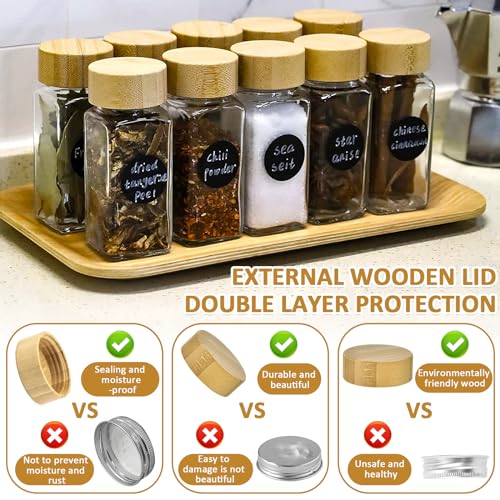 Miniatura 3 de Famkeep 24pcs Botes Especias Cristal,Cuadrado Spice Jars Con Tapa De Madera, Tarros Especias Incluir Embudo,Tamiz,Etiqueta Para Especias Y Bolígrafo