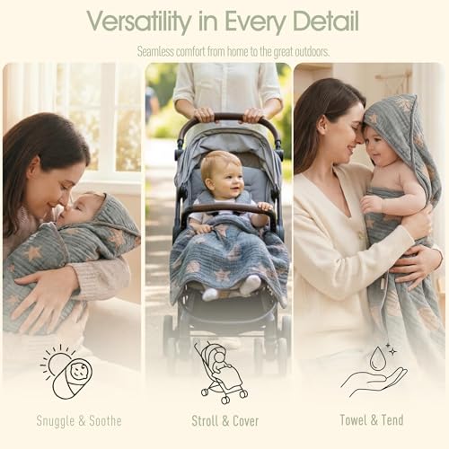 Image of Ultra-Soft Muslin Baby Hooded Towel - 32 x 32 Inches, Ideal for Bath & Beach, Suitable for Both Boys & Girls from Newborns to Toddlers