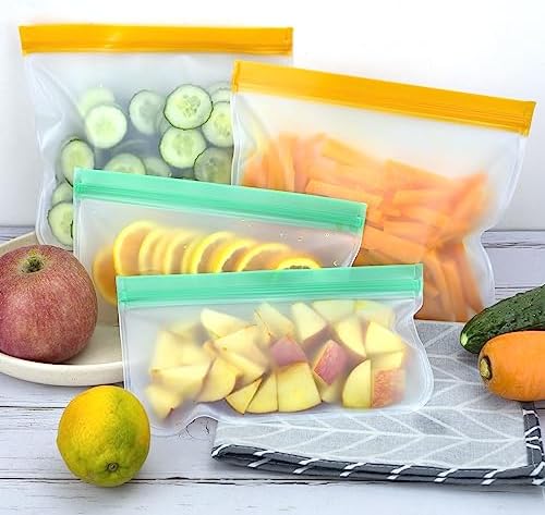 Silicone Storage Freezer Bags, 4 Reusable Sandwich Bags + 4 Reusable Snack Bags, Leakproof Food Storage Containers for Picnic, Work, Home Use - Thumbnail 2