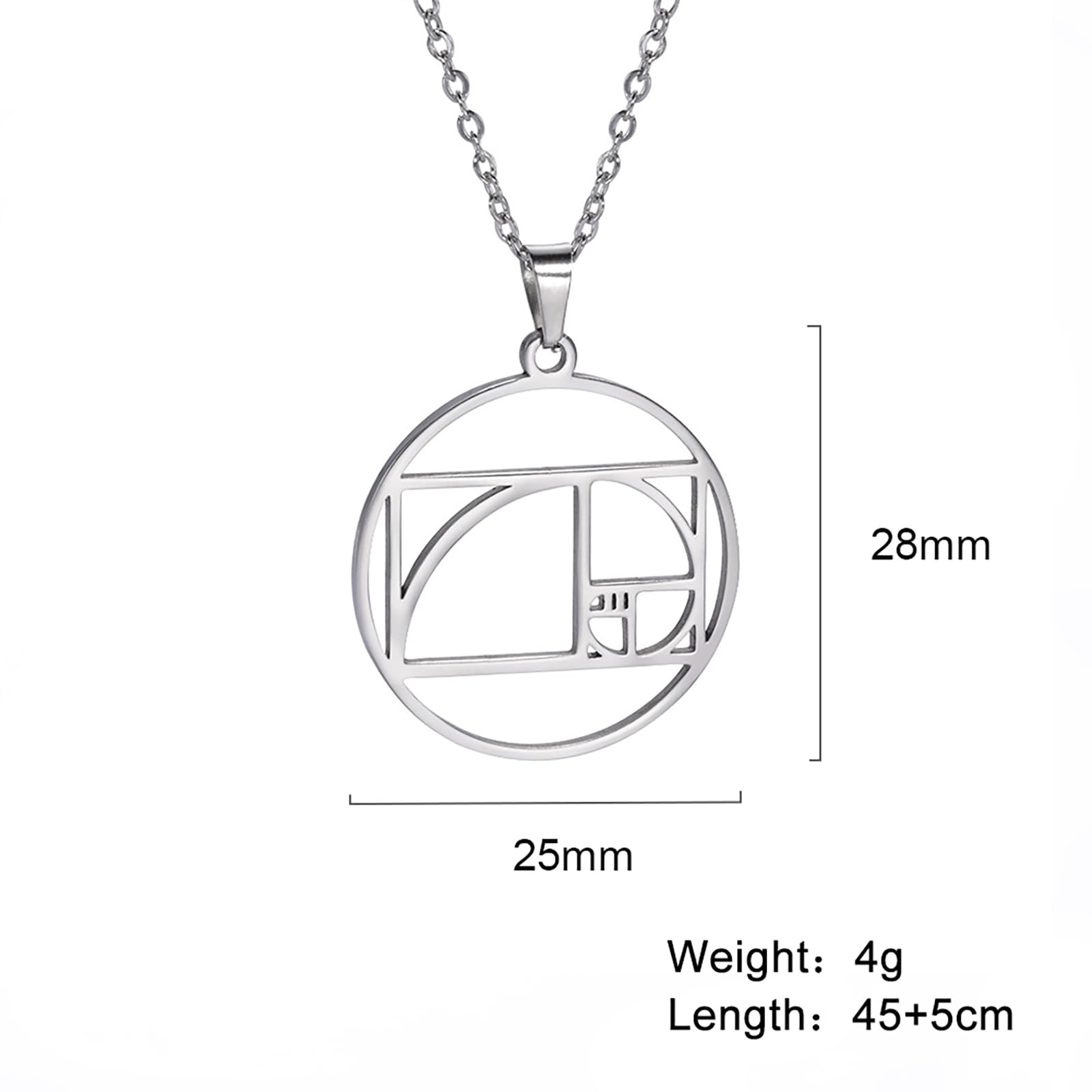 VASSAGO Fibonacci naszyjnik z sekwencją złotej proporcji, geometryczny, spiralny, naszyjnik dla mężczyzn, kobiet, matematyka, irracjonalny wisiorek, naszyjnik, ukończenie szkoły, matematyka, prezent