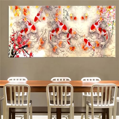 Broderie diamant poisson rouge 5D : kit complet de mosaïque DIY 60x120cm