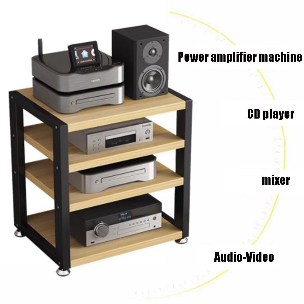 Armadietto HiFi a 3 livelli, supporto mobile AV per dispositivi di streaming, ripiani multimediali desktop, design noce chiaro
