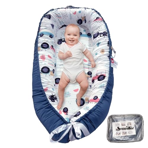 Image of Baby Lounger, 100% Breathable Cotton Baby nest, Portable Infant Lounger (Blue)