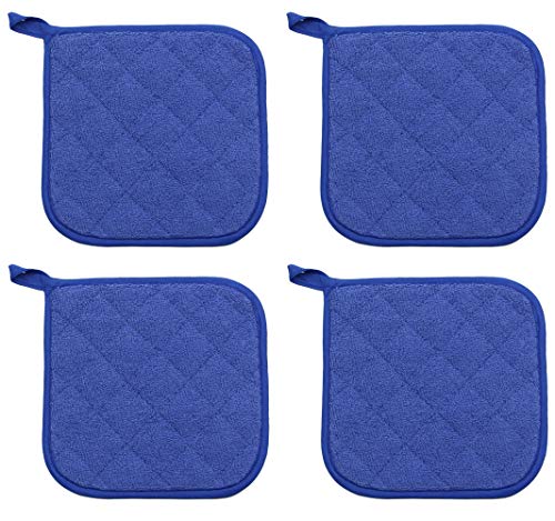 Cotton Pot Holders Cotton Made Machine Washable Heat Resistant Everyday Kitchen Basic Terry Pot Holder, Hot Pads, Trivet For Cooking And Baking Set Of 4 (Dark Blue) #TOP1