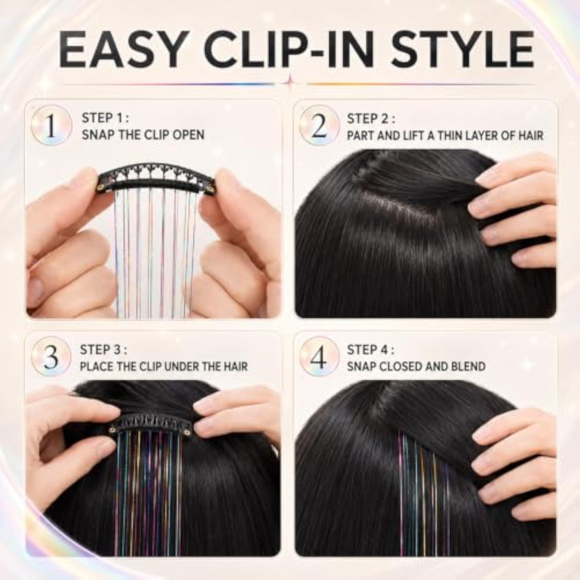 12 PCS Glitter Hair Tinsel Extensions with Clips for Women