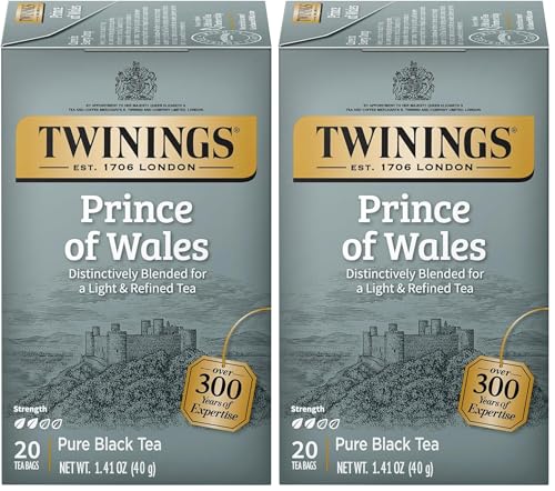 Twinings Prince of Wales Black Tea Individually Wrapped Bags, 20 Count (Pack of 2), Velvety Smooth & Mild, Caffeinated, Enjoy Hot or Iced, 20 Teabags
