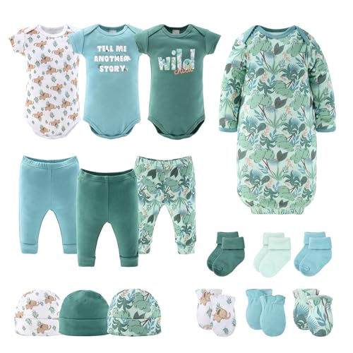 The Peanutshell Baby Layette Gift Set for Boys or Girls - Unisex Newborn to 9 Months Baby Clothes & Essentials - Wild Jungle