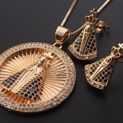 Conjunto Feminino Banhado a Ouro - Proteção de Nossa Senhora + Bolsa de Veludo