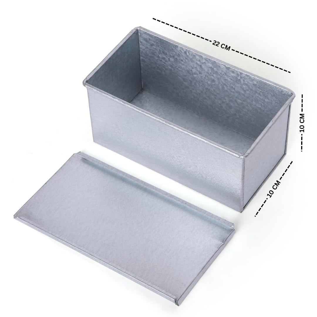 KMW Galvanized Bread Mould with Sliding Cover | 22cm x 10cm x 10cm | Premium Baking Pan for Perfectly Shaped Loaves | Durable 3