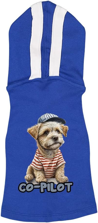 Co-Pilot Dog Shirt with Hoodie - Funny Dog Hoodie - Illustration Dog Clothing - Royal White, XL