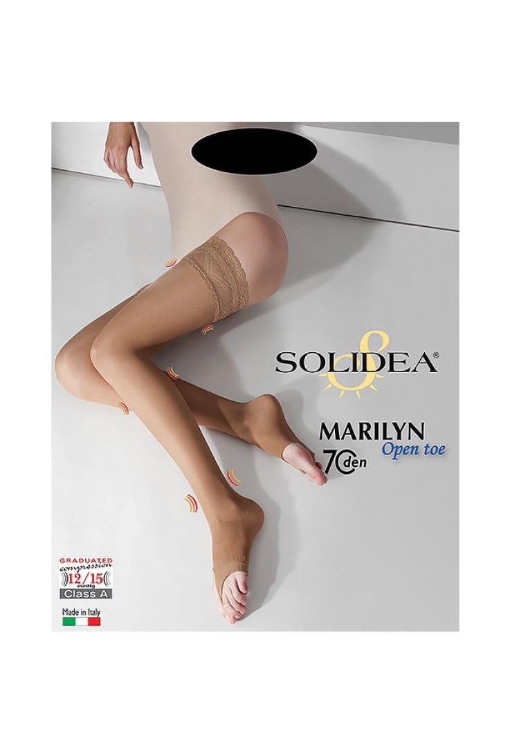 SOLIDEA Autoreggenti punta aperta 70 den MARILYN 70 Open Toe Calze a compressione graduata 12/15 mmHg Art. 051870