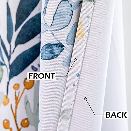 Mysky Home Floral Blackout Curtains 63 Inch Long Living Room Bedroom Curtains Thermal Insulated Curtains Room Darkening Curtains Printed Flower Leaf Window Treatments, 2 Panels, Yellow And Blue #TOP4