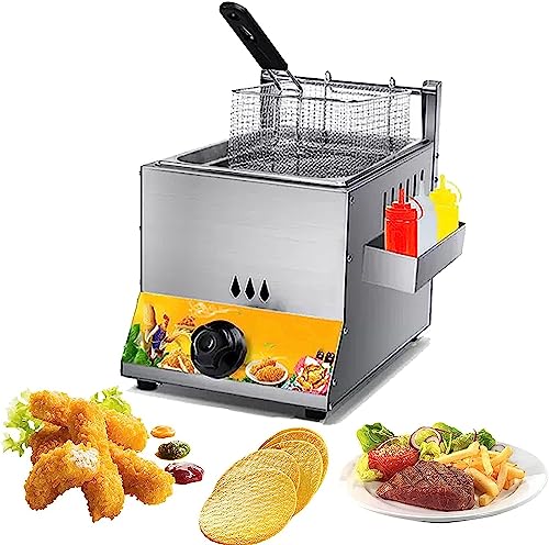 WOTZOV Freidora de Gas, freidora de propano, freidora Comercial, freidora de Gas, Tanque de Cesta, Calentador de Alimentos Tipo Buffet de encimera, Papas Fritas de Acero in，Style1