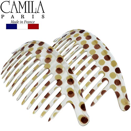 Image of Camila Paris CP1248 /2 French Hair Side Combs, Dots Interlocking Combs French Twist Hair Combs, Strong Hold Hair Clips for Women Bun Chignon Up-Do, Styling Girls Hair Accessories, Made in France