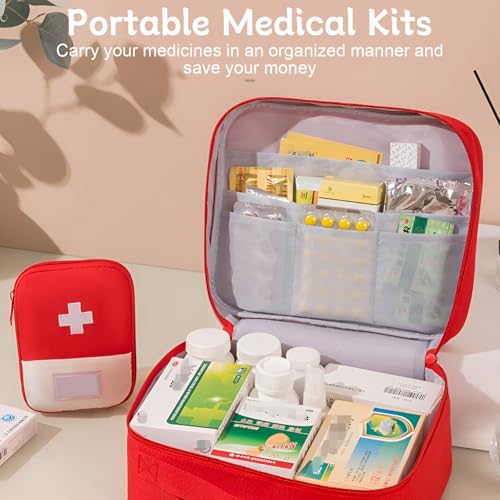 4 Stück Medikamententasche, Tragbar Medikamententasche, Große Kapazität Medizinische Notfalltasche, Reiseapotheke Tasche Wasserdicht, Medikament Tasche für Home Office Reisen(Rot)