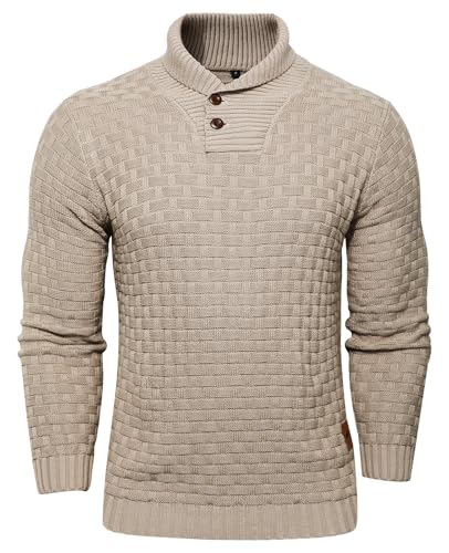 Mens Thermal Pullover Sweaters Long Sleeves Slim Fit Pure Cotton Sweaters Stand Collar Knitted Buttons Winter2