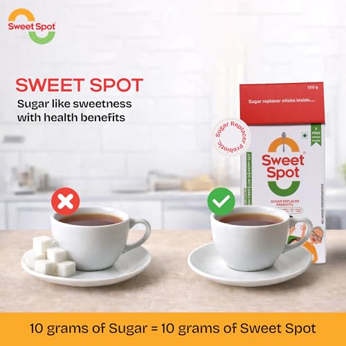 Image of Sweet Spot Prebiotic Sugar Substitute (120g) | 10 + 2 Free Sachets | No Aftertaste | Diabetic-Friendly | 50% Lower Calories | Suitable for Kids, Adults & Elderly | Gut Friendly | Low-GI | No Added Preservatives | 1:1 Sugar Replacer