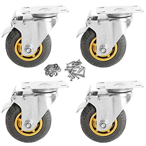 4 inch Heavy Duty Casters Rotary Bearing Casters with Brake, Swivel Caster for Furniture and Workbench, Set of 4, Load 1400lbs