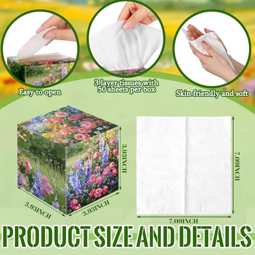 Image of Fourluoo 12 Pack Spring Mixed Floral Facial Tissues Colorful Floral Cube Face Boxes 600 Sheets 3 Ply Small Square Tissues Bulk for Summer Christmas Car Bedroom Supplies