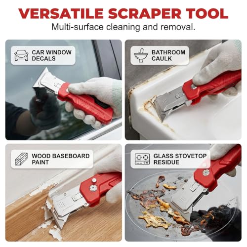 Image of 2-in-1 Utility Knife Scraper,Folding Razor Blade Scraper Tool, Zinc Alloy Body with SK2 Carbon Steel Blades,Built-In Blade Storage for Home Office and DIY