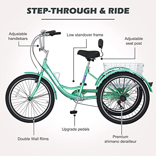 Barbella Adult Tricycles, 7 Speed Adult Trikes 20/24/26 Inch 3 Wheel Bikes, Cruise Bike With Basket For Seniors, Women, Men For Recreation, Shopping, Exercise, Multiple Colors #TOP1