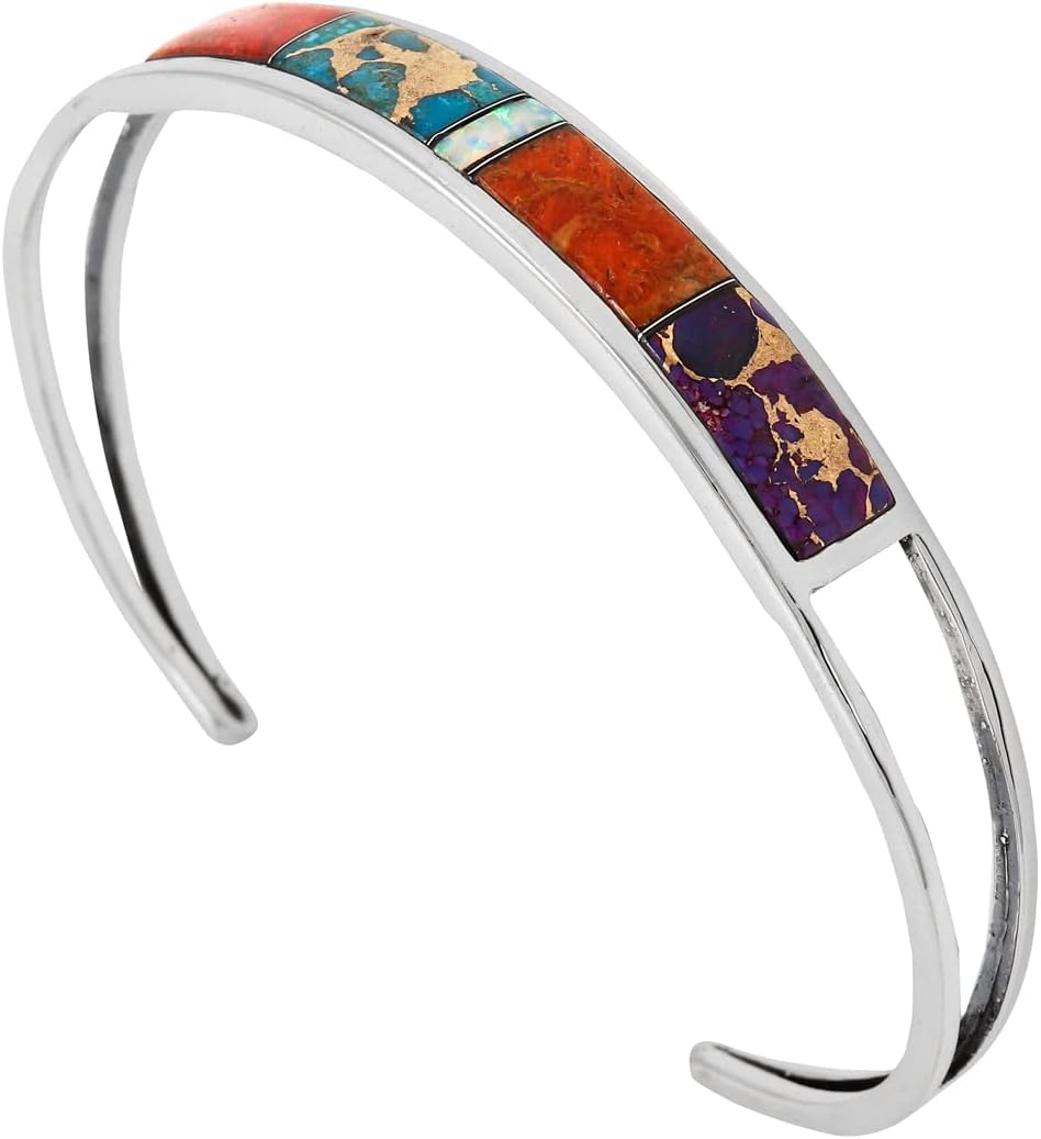 Turquoise Bracelet Sterling Silver 925 Genuine Gemstones Cuff Bracelet - Image 2